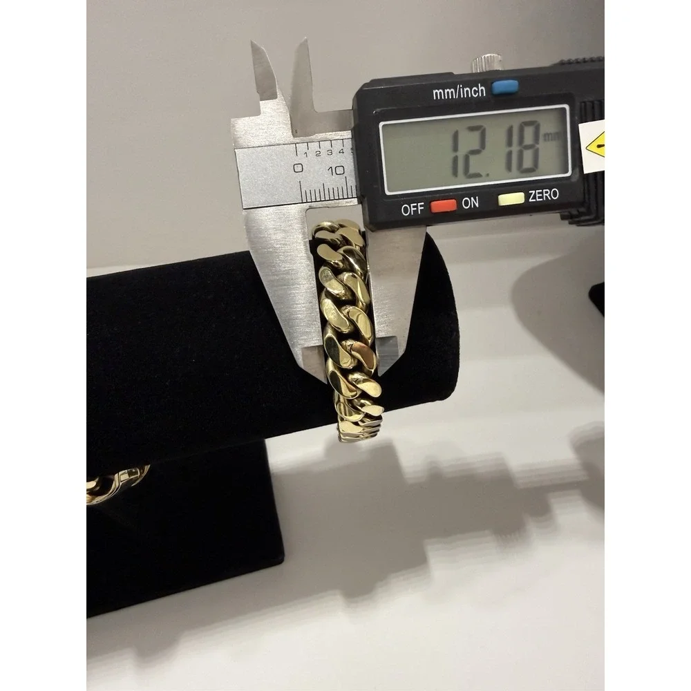 cuban bracelet 14k gold plated over stainless 8inch 12mm water resist lock clasp